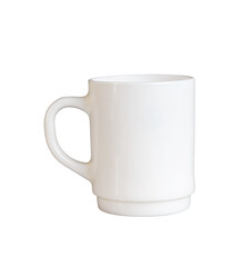 White cup on a white background. Side view. Mockup template
