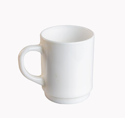 White cup on a white background. Side view. Mockup template