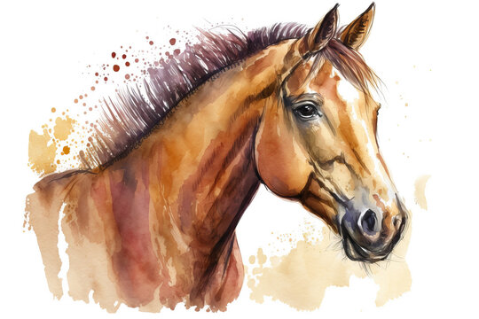 cartoon of a cute horse in style of aquarelle, ai generated