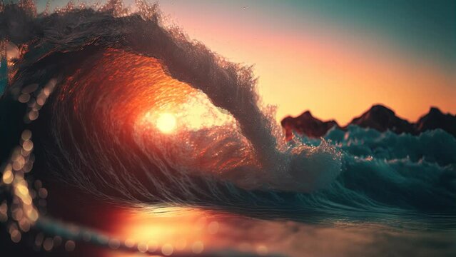 Dusk on the Shore, Radiant Beauty Ocean Sunset: A Stunning Beach Landscape loop animation