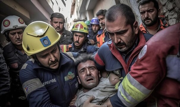 rescue team is helping the victims, idea for support earthquake devastation , especially Turkey and Syria earthquake, Generative Ai