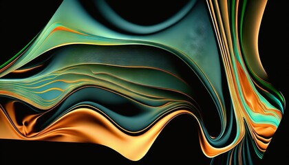  a computer generated image of a wave of color on a black background with a black background and a black background with an orange and green wave.  generative ai