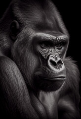 Naklejka premium Schwarz weiß Portrait von einem Gorilla. Perfektes Wandbild - Generative Ai