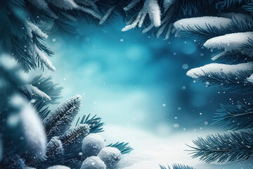 Blue winter christmas nature background as a digital illustration (Generative AI)
