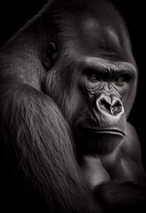 Obraz premium Schwarz weiß Portrait von einem Gorilla. Perfektes Wandbild - Generative Ai