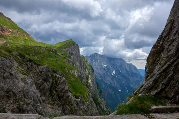Obraz premium View on Mangartsko Sedlo mountain pass, Slovenia