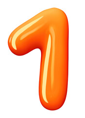 Number one sign orange color. Realistic 3d design in cartoon balloon style isolated PNG