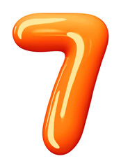 Number seven figure sign orange color. Realistic 3d design in cartoon balloon style isolated PNG