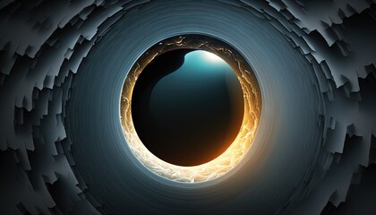  a black hole with a yellow light in it and a black hole in the middle of the hole is a black hole with a yellow light in it.  generative ai