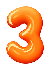 Number three figure sign orange color. Realistic 3d design in cartoon balloon style isolated PNG