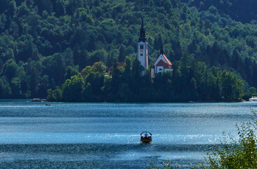 Scenic view at Bled lake before sunset, Slovenia