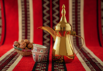 dallah is a metal pot with a long spout designed specifically for making Arabic coffee, Saudi...