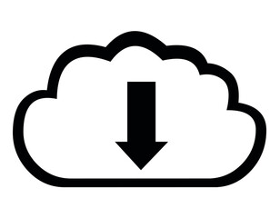 vector illustration of cloud file download icon and down arrow, drawn in black and white