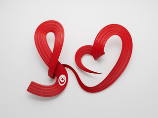National flag of the Tunisia in the shape of a heart and the inscription I love Tunisia 3d illustration