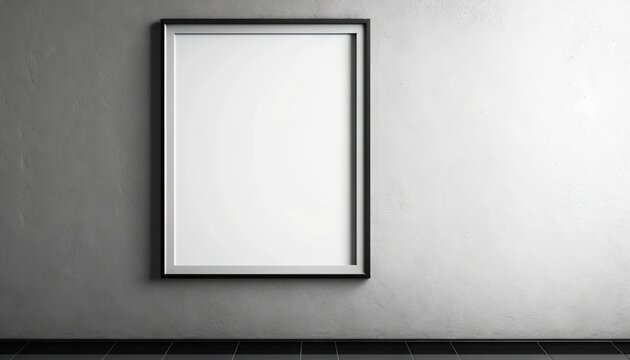  an empty picture frame hanging on a wall next to a tiled floor and a wall mounted urinal with a light on it and a tiled floor.  generative ai