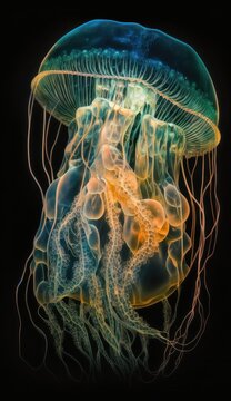 Luminescent Jellyfish in Deep Ocean Bubble 05