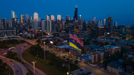 Fototapeta na wymiar Chicago Skyline, Ukraine Flag