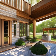 Stylish modern farmhouse with expansive porch3, Generative AI