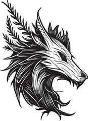 Vector logo with an animal, heraldry, lines, black and white, no background, on a white background, emblem, isolated, branding, sign