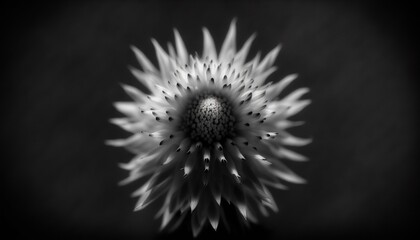  a black and white photo of a flower with a black background and a blurry image of a flower in the middle of the picture.  generative ai