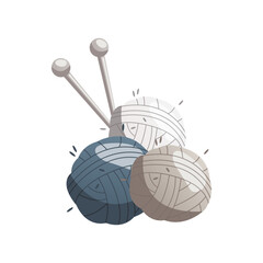 Balls of wool for knitting with needles. Skein of yarn. Tools and equipment for knitwork, handicraft. Handmade needlework, hobby at home. Knitting studio, workshop advertising design. Cartoon vector.