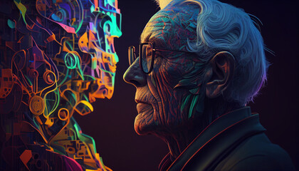 illustration artificial intelligence communicates with a person, a neural network communicates with a person, the future is already today




