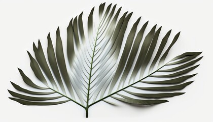 a large green leaf on a white background with a shadow of the leaves. generative ai
