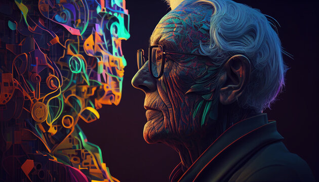 illustration artificial intelligence communicates with a person, a neural network communicates with a person, the future is already today




