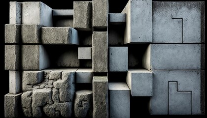 a group of concrete blocks stacked together on top of each other with a black background behind them and a black background behind them with a black background.  generative ai