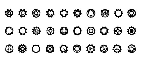 Set of simple gears icon.Gear wheels line black icons .Cogwheel machine gears.