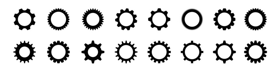 Set of simple gears icon.Gear wheels line black icons .Cogwheel machine gears.