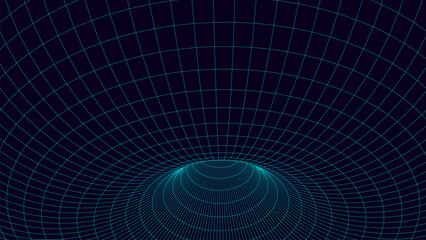 Futuristic abstract texture of wormhole portal. 3D frame hole grid background. Big data visualization. Vector illustration.
