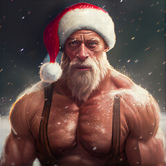 Bodybuilding Santa Claus. Generative AI.