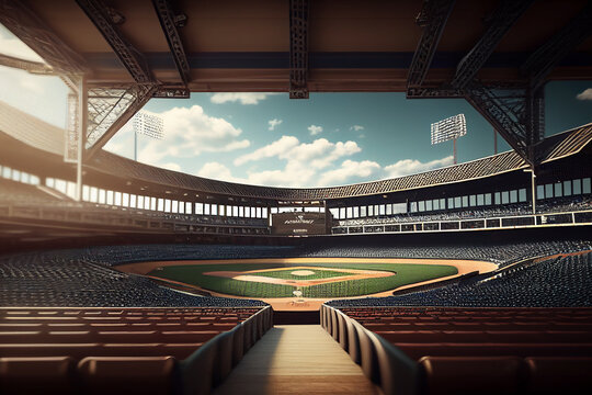 Baseball stadium before match, sports event illustration style