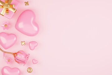 Fototapeta na wymiar 3D rendering cute pink valentine's day background with love and heart