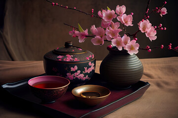 Cherry Blossom Day (sakura no hi) tea ceremony, Generative AI