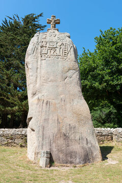Neolithic Menhir of Saint-Uzec Christianized in 1674 (Pleumeur-Bodou, Cotes d'Armor, Brittany, France)

