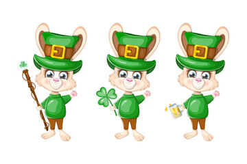 Collection of cute bunnies for St. Patrick's Day cards