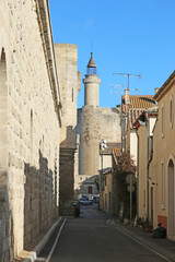 City walls and Tower in Aigues-Mortes in France	
