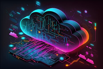 Colorful IT Cloud with Interconnections Symbolizing Technology