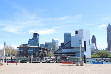 downtown skyline and harbor of cleveland