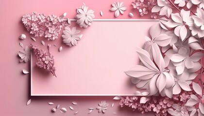  a pink background with white flowers and a pink rectangle with a pink background with white flowers and a pink rectangle with a white rectangle.  generative ai