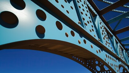  a close up of a metal structure with holes on it's sides and a blue sky in the background with a few clouds in the distance.  generative ai
