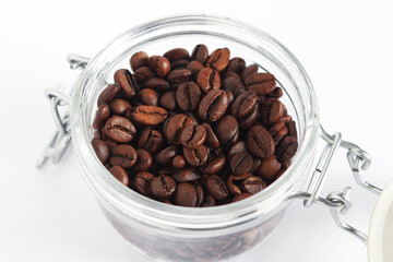 Coffee beans in a glass container