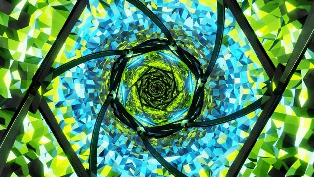 spiral green blue neon sci-fi tunnel live event music background. High quality 4k footage