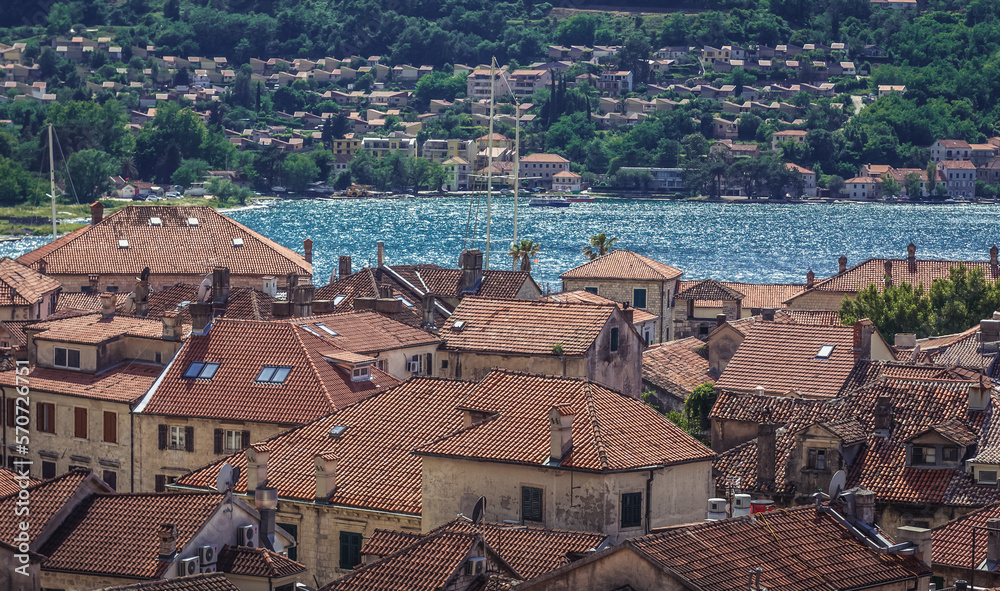 Poster Roof of Old Town of Kotor town in Montenegro