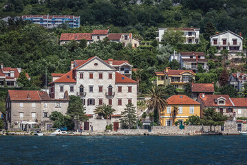 Fototapeta premium Buildings in Dobrota town, Kotor Bay in Montenegro