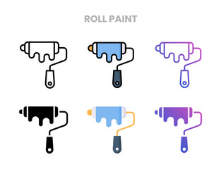Roll Paint icons vector illustration set line, flat, glyph, outline color gradient. Great for web, app, presentation and more. Editable stroke and pixel perfect.