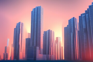 Fototapeta na wymiar city skyline at sunset - Generate AI