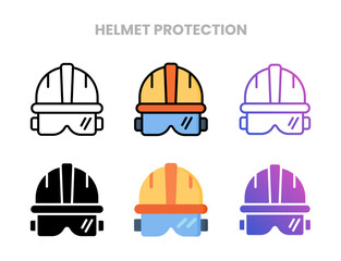 Helmet Construction icons vector illustration set line, flat, glyph, outline color gradient. Great for web, app, presentation and more. Editable stroke and pixel perfect.